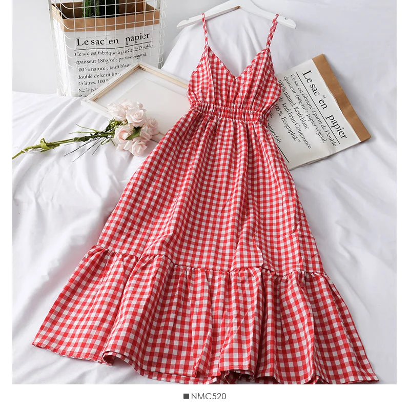Online Clothing Stores Cute v neck plaid dress A line fashion dress  500