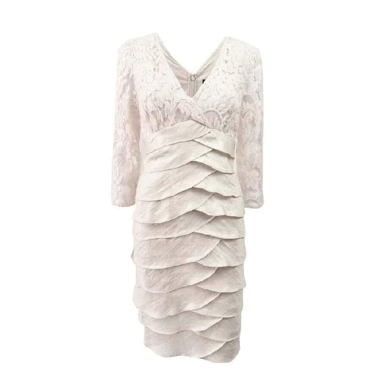 Boutique Styles Adrianna Papell Women's Shimmer Shutter Tuck Lace Sheath Dress (6, Powder)