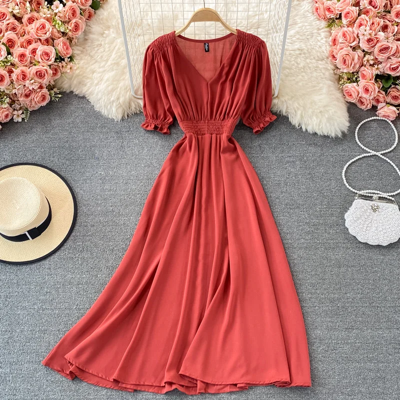 Women's Activewear Outfit Simple v neck chiffon short dress A line dress  457