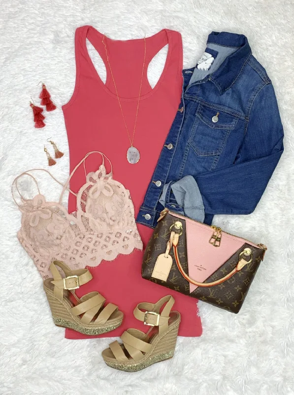 Affordable Women's Clothing Online Basic Tank Dress - Rose