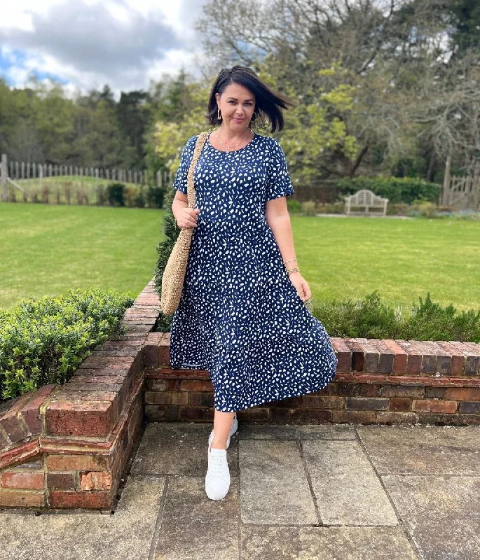 Women Clothing Navy Tiered Confetti Smock Dress