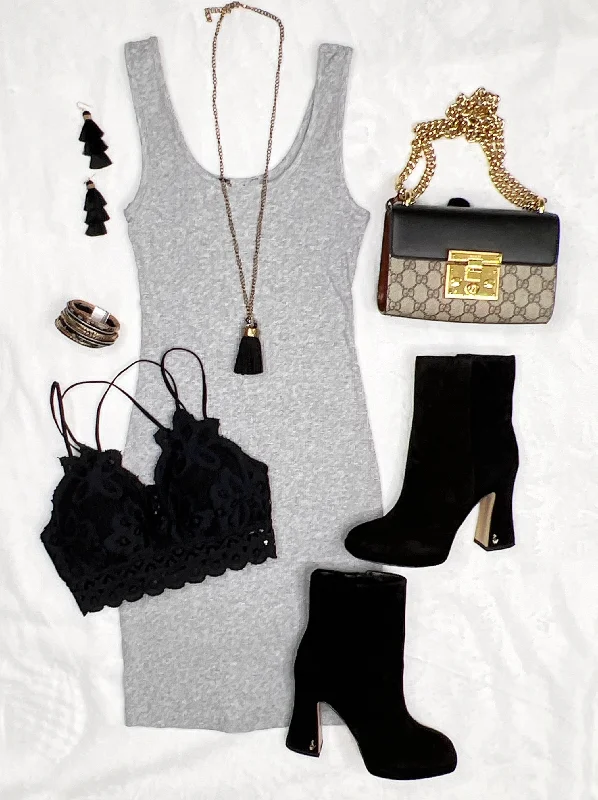Save Big Basic Ribbed Tank Dress - H. Grey