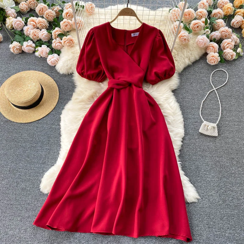 Chic Outfits Simple v neck short dress fashion dress  512