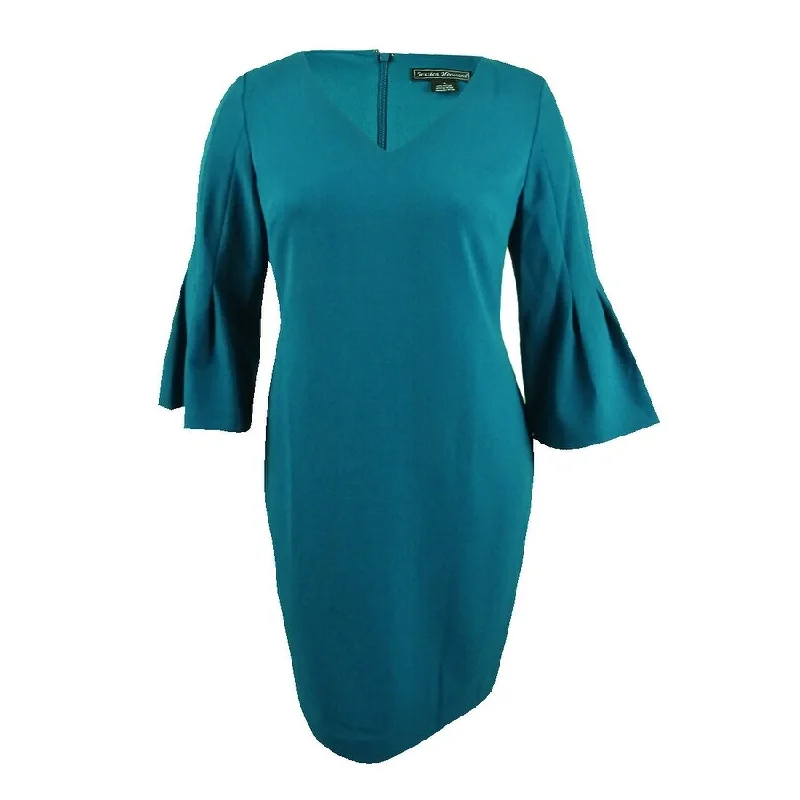 Women's Charming Outfit For Events Jessica Howard Women's V-Neck Bell-Sleeve Dress (8, Teal)