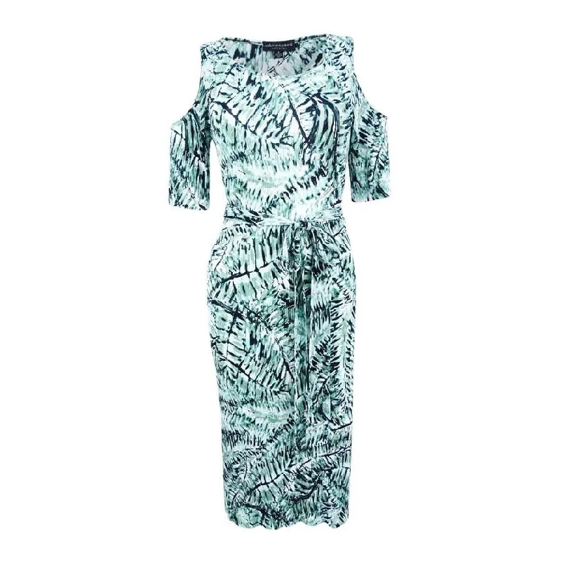 Sale On Clothing Connected Women's Belted Cold-Shoulder Sheath Dress