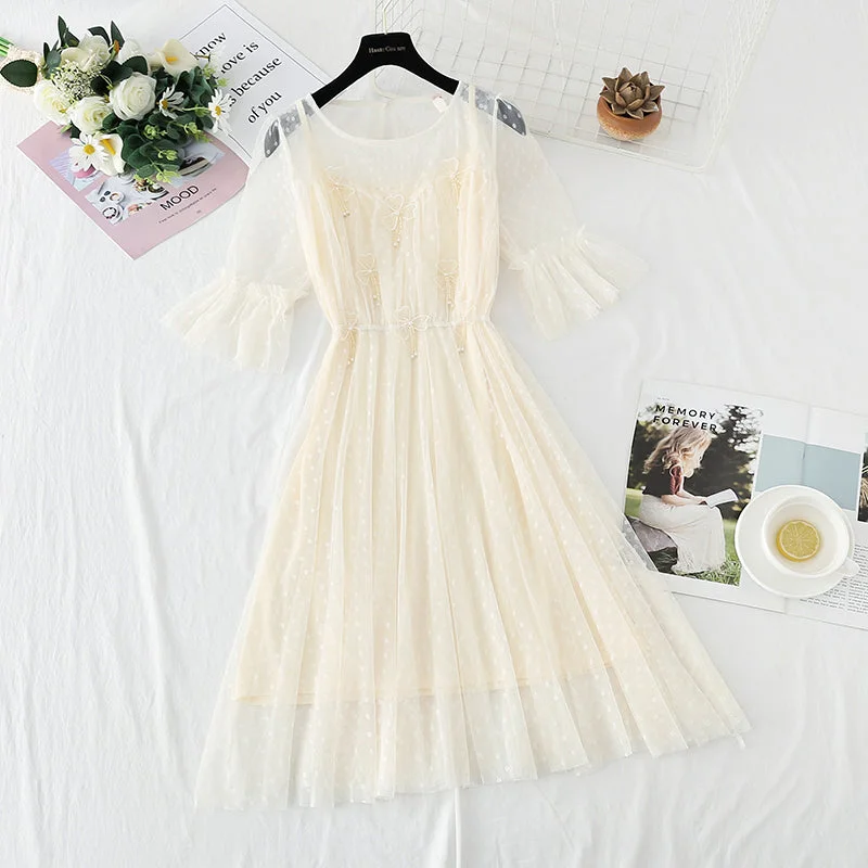 Clothing Store Flower Rhinestone bead mesh dress  4407