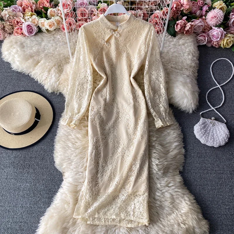 Versatile Women's Clothing for All Occasions Retro Republic style cheongsam split slim lace dress  3145