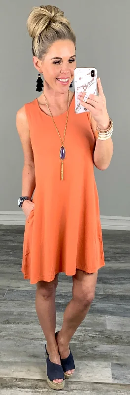 Premium Fashion Basic Pocket Tank Dress - Dusty Peach