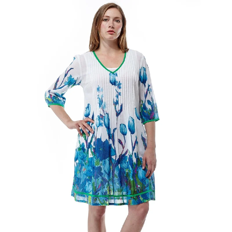 Weekend Sale La Cera Women's V-neck Pleated-chest 3/4-sleeve Short Dress