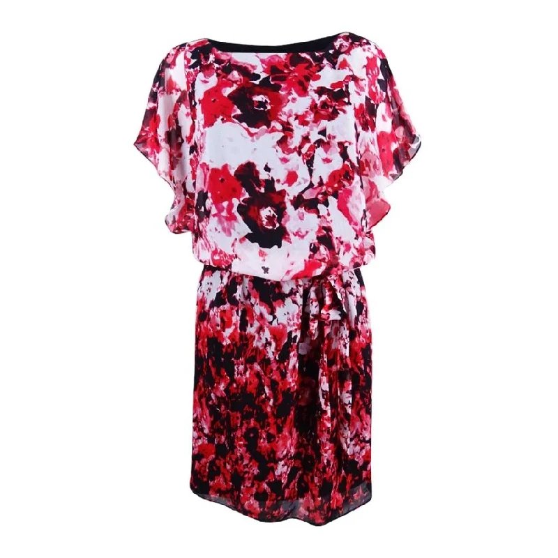 Women's Fashion Clothes SL Fashions Women's Chiffon Floral-Print Blouson Dress