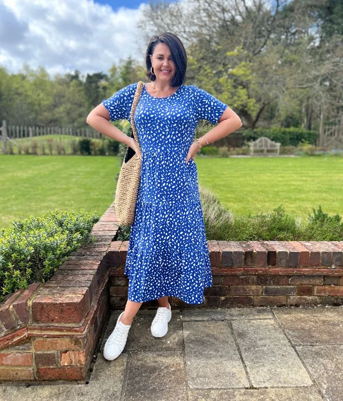 Women's Online Boutique Blue Tiered Confetti Smock Dress
