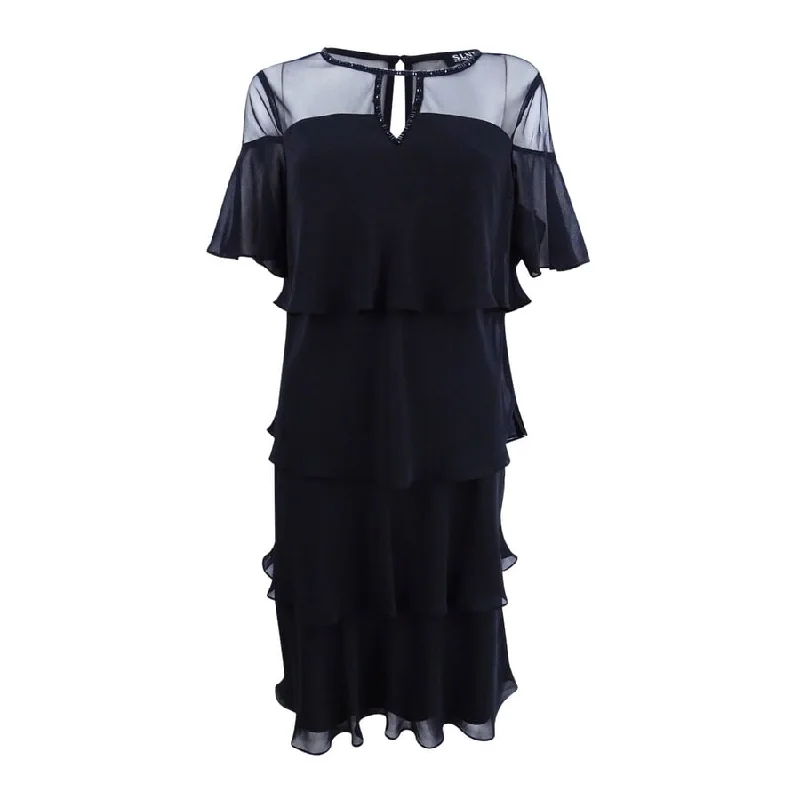 Trendy Online Boutiques SL Fashions Women's Embellished Tiered Chiffon Dress