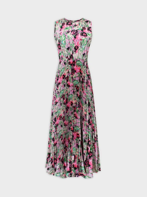 Women's Seasonal Garments Pleated Slip Dress-Neon