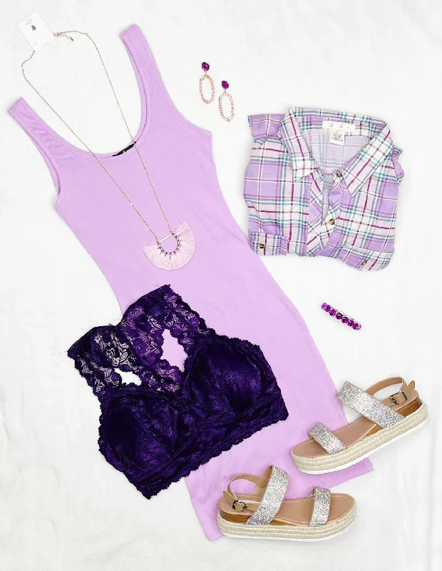 Classic Clothes For Women Basic Ribbed Tank Dress - Lavender