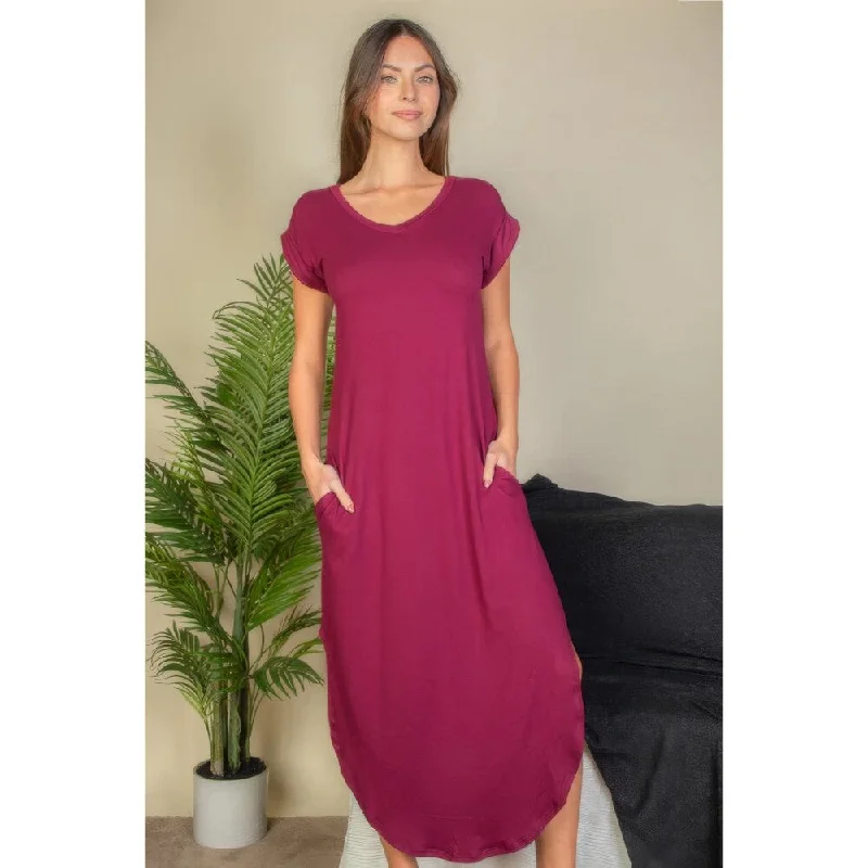 Women Wear Boutique Hidden Pocket Batwing Sleeve V Neck Long Dress