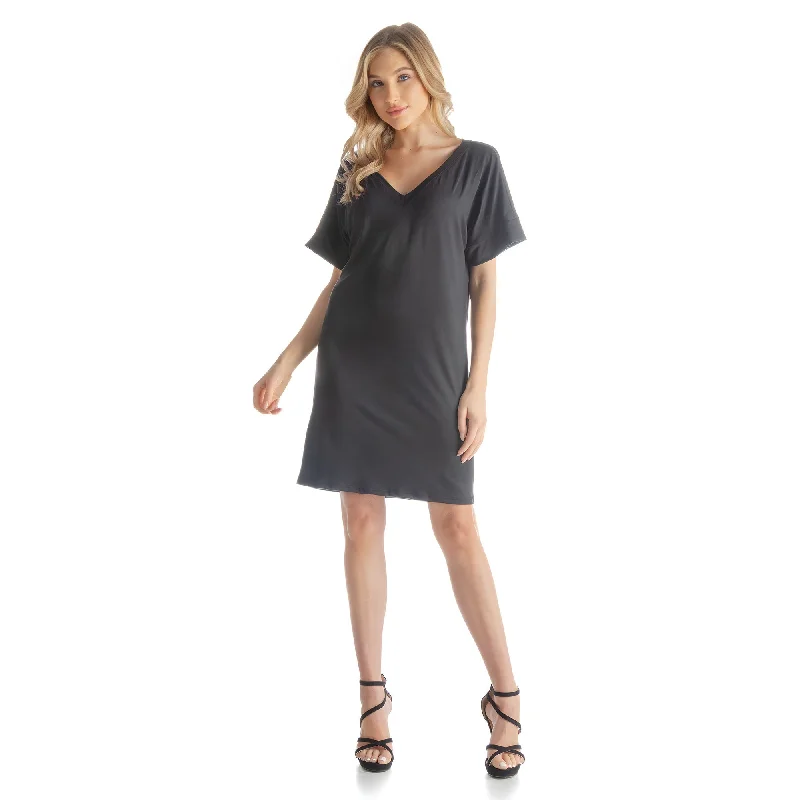 Trendy Women's Apparel 24seven Comfort Apparel Solid Color Loose Fit V Neck T Shirt Style Womens Knee Length Dress Trendy Women's Apparel 24seven Comfort Apparel Solid Color Loose Fit V Neck T Shirt Style Womens Knee Length Dress