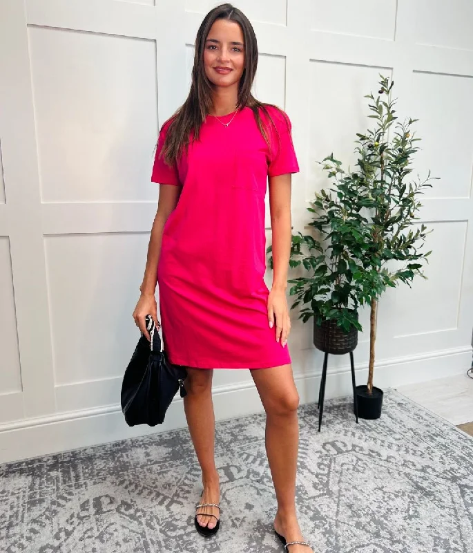 New Arrival Discount Pink Single Pocket Mini T Shirt Dress