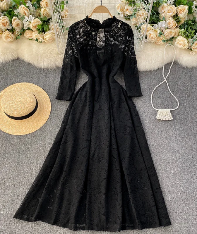 Casual Style for Busy Women A line lace long dress simple dress  926
