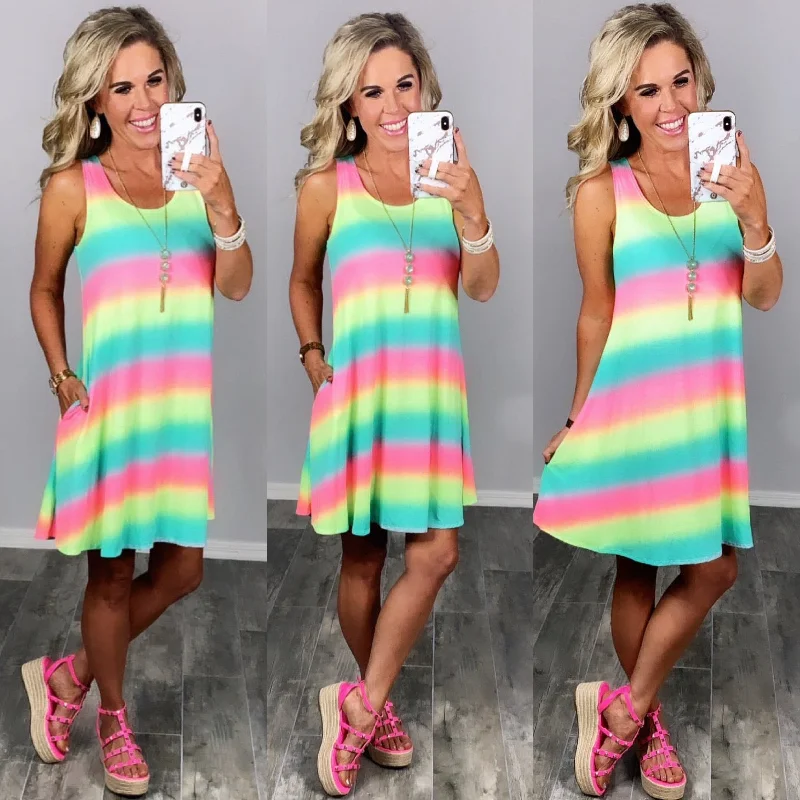 Women's Fashion Essentials Striped Sunsets Dress