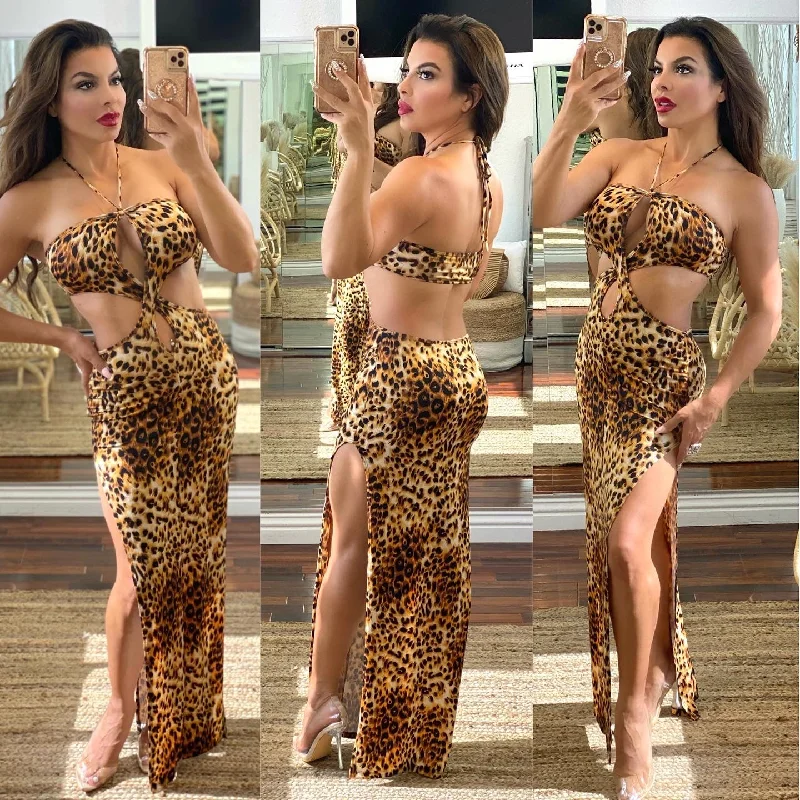 Casual Chic Women's Clothes BEAUTIFUL MISTAKES Leopard Print Halter Dress