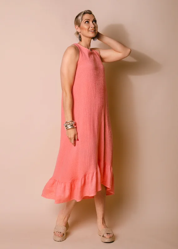 Seasonal Sale Jacoba Linen Blend Dress in Coral Crush