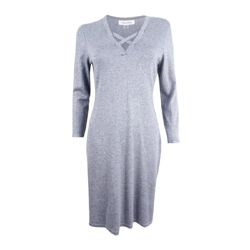 Trendy Women's Dresses Online Calvin Klein Women's Metallic Sweater Dress