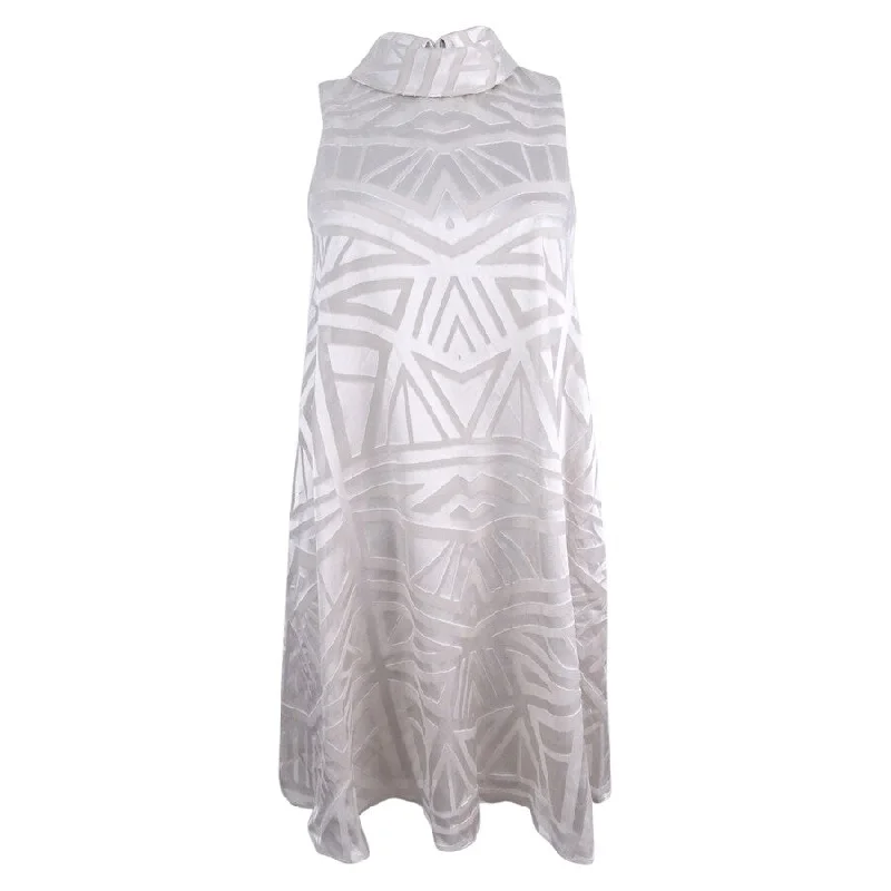 Women's Fashion Clothing Vince Camuto Women's Mock-Neck Burnout Trapeze Dress 2, Ivory