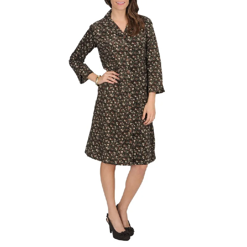 Luxury Women's Clothing La Cera Women's Floral Print Corduroy Dress