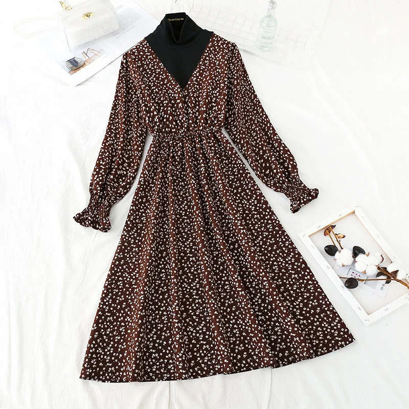 Discount Store New medium length thick waist slim retro dress  4745
