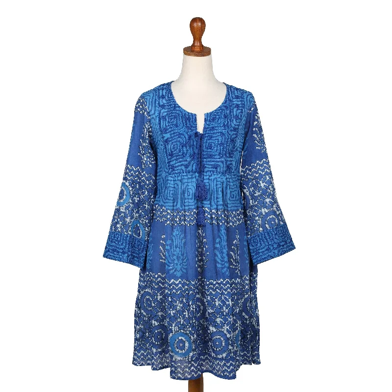 Graceful Fashion Novica Handmade Cool Blue Embroidered Cotton Tunic Dress