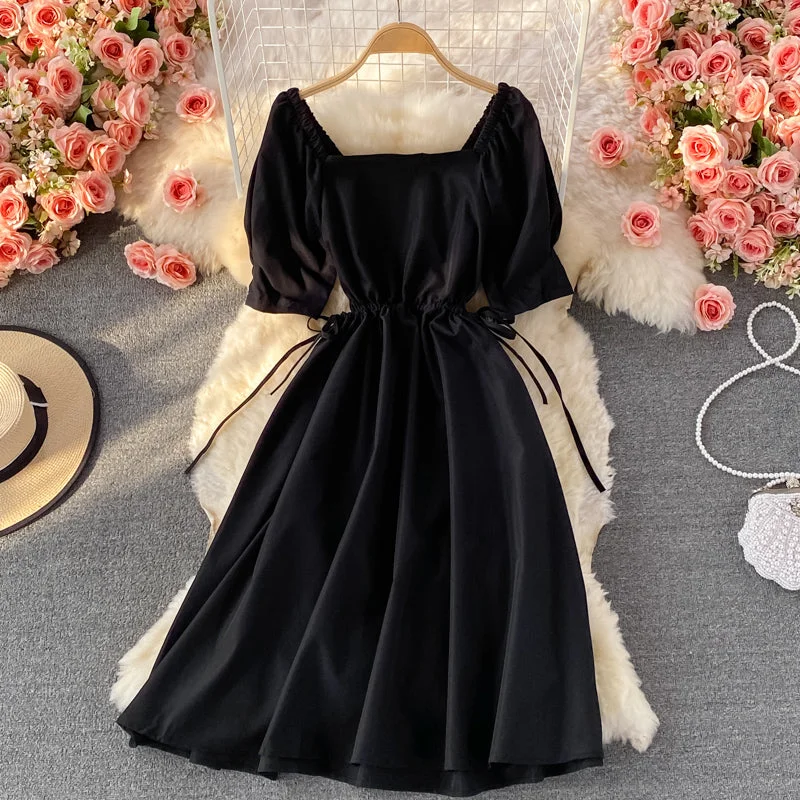 Casual Women's Clothing Black A line short dress simple black dress  395