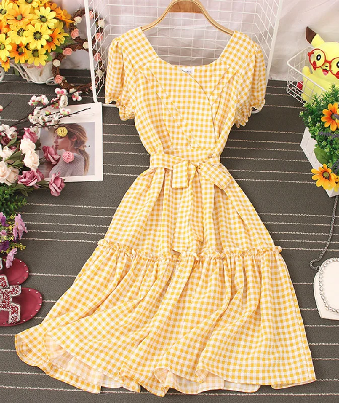 Women Fashion Cute plaid dress A line short dress  1004