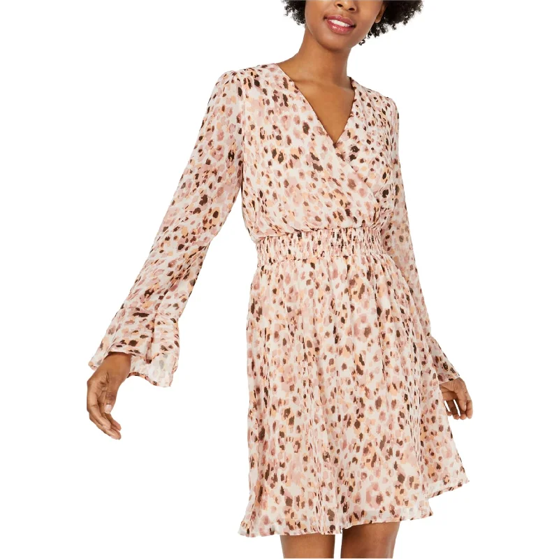 Clothing Store As U Wish Womens Animal Print Surplice Dress, Beige, XX-Small