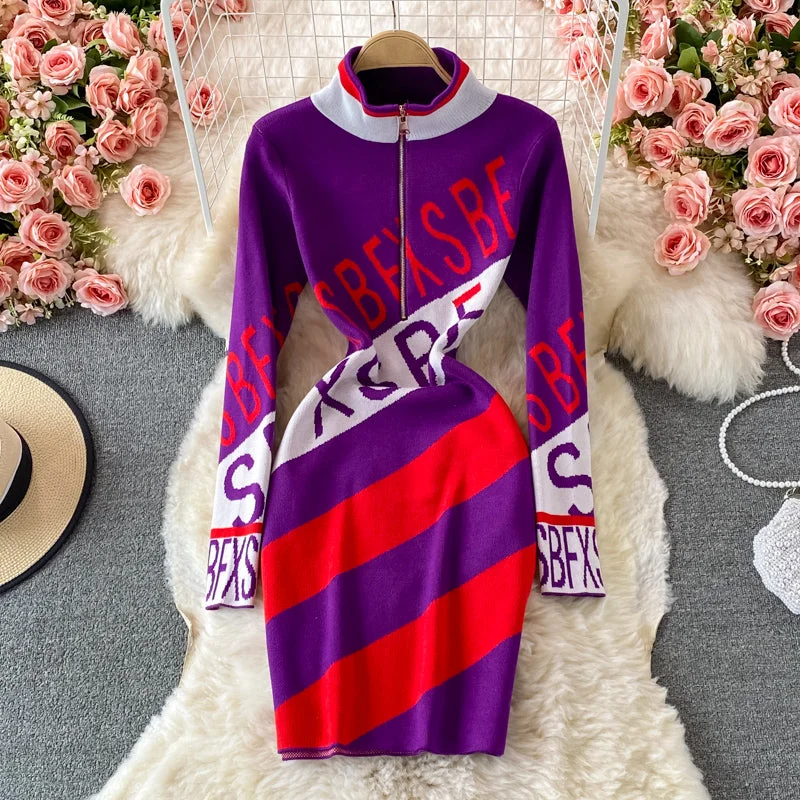 Women's Urban Clothing Slim and slim letter printed buttock dress  2911