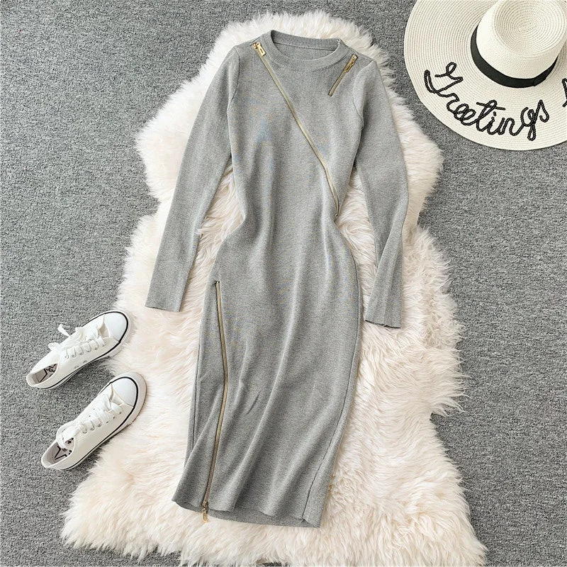 Women's Outerwear Clothing Round neck knitted dress with buttocks and bottomed wool skirt  3133