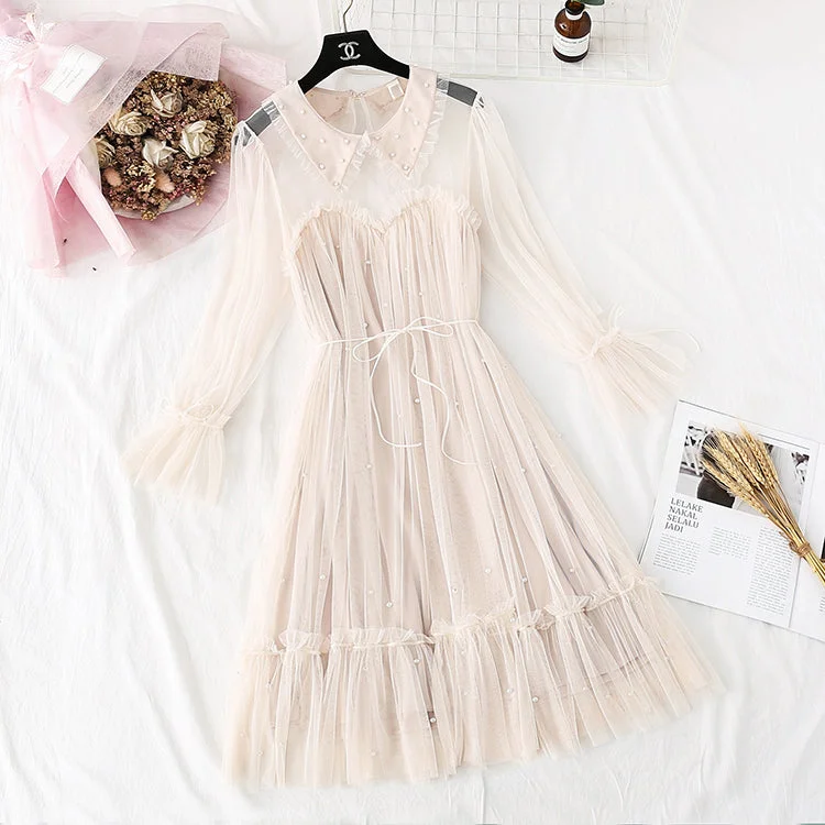 Women's Clothing Brands Mesh dress gentle super fairy loose doll A-line skirt  4372