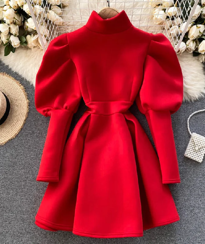 Relaxed Fashion Cute puff sleeve dress  938
