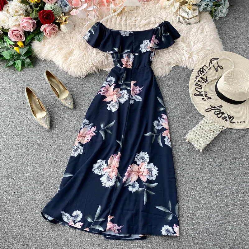 Classic Clothes For Women Ruffle Dress seaside holiday off shoulder  3134