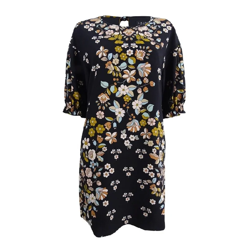 Women's Romantic Outfit Laundry by Shelli Segal Women's Floral-Print Smocked-Sleeve Dress
