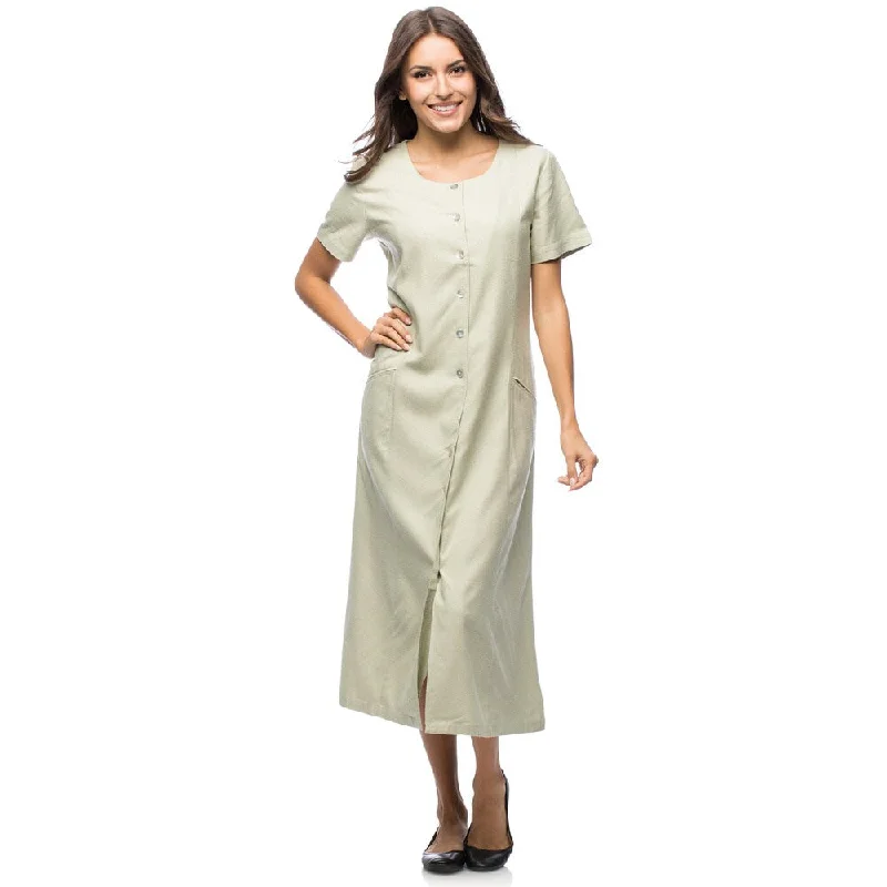 Timeless Women's Outfit La Cera Women's Sage Green Silk Button-front Dress