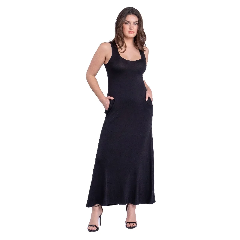 Women Clothing 24seven Comfort Apparel Scoop Neck Sleeveless Maxi Dress with Pockets Women Clothing 24seven Comfort Apparel Scoop Neck Sleeveless Maxi Dress with Pockets