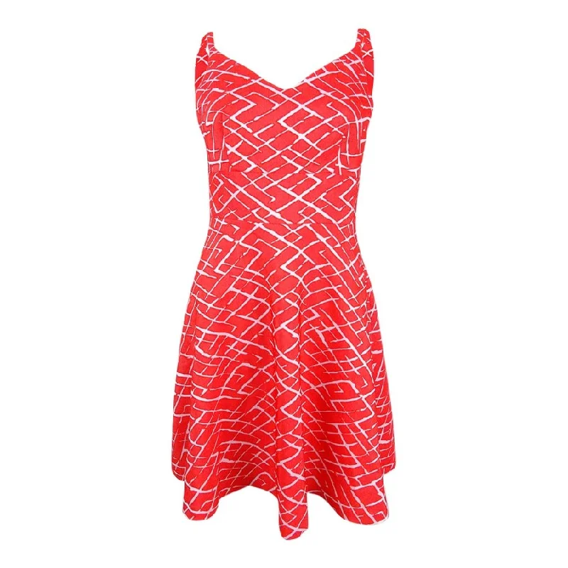 Evening Looks CeCe Women's Jacquard Fit & Flare Dress (10, Fiery Red)