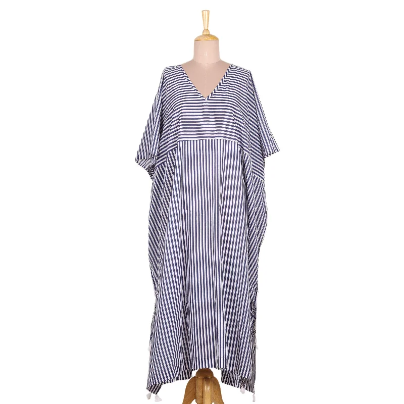 Urban Femme Streetwear Novica Handmade Delhi Stripe Cotton Caftan Dress