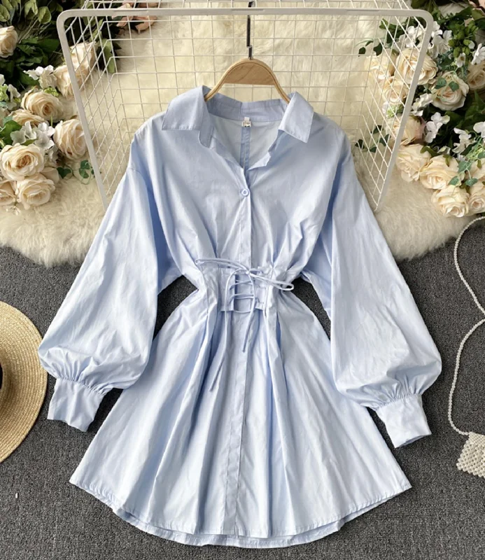 Versatile Outfits A line lace-up halter shirt dress fashion dress  730