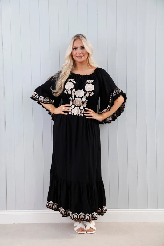 Women's Formal Clothes Samira Embroidered Dress Black