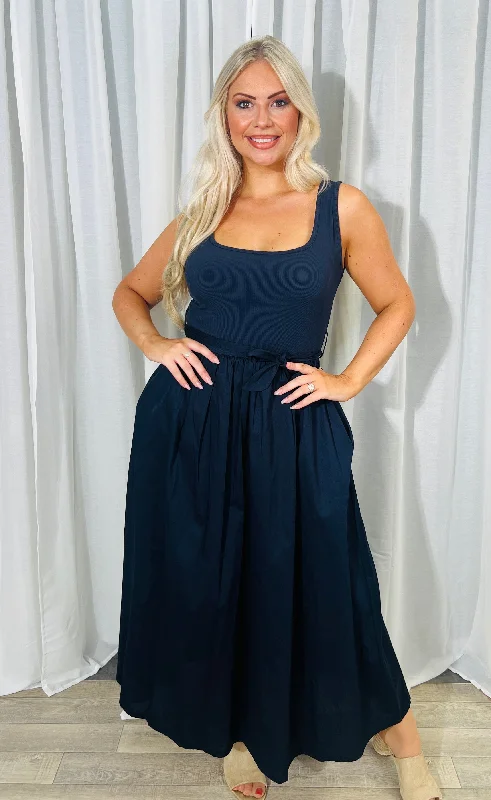Women's Plus-Size Outfit Venus Maxi Dress With Belt Navy