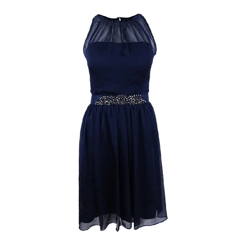 Timeless Women's Garments Adrianna Papell Women's Belted Chiffon Halter Dress