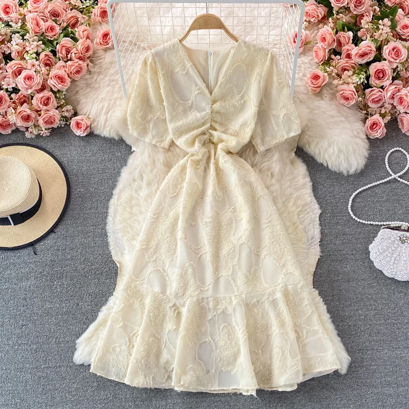 Elegant Styles Champagne v neck short dress fashion dress  411