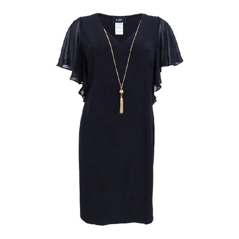 Women's Clothing Brands Msk Women's Flutter-Sleeve Tassel Necklace Dress
