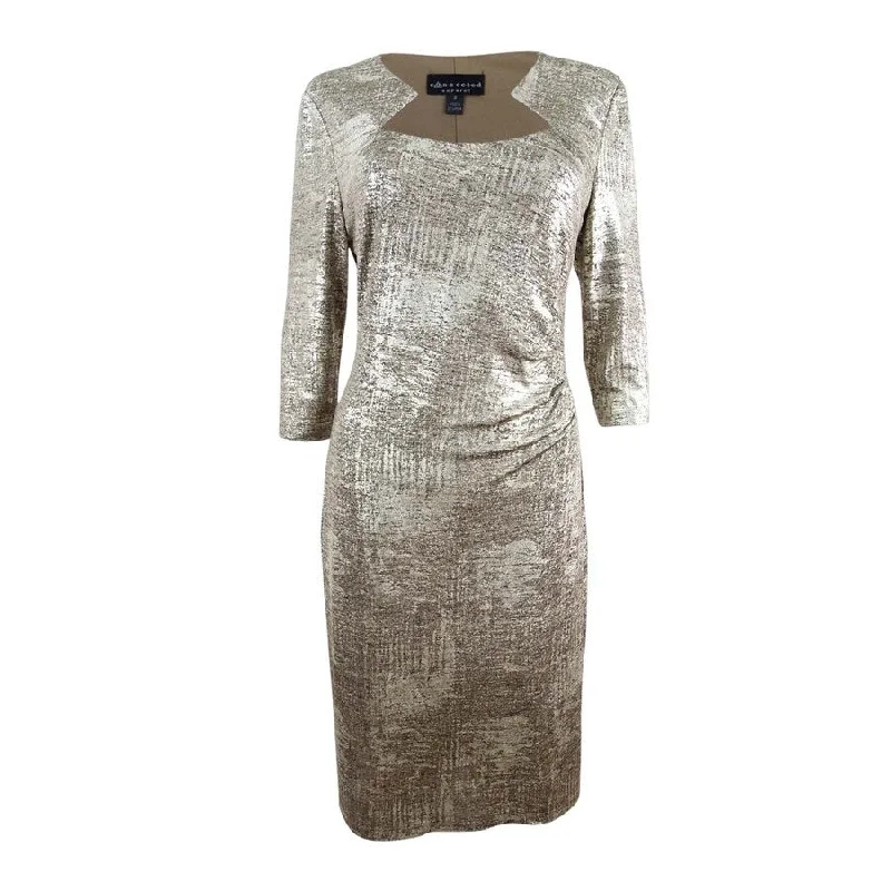 Women's Clothing With Trendy Designs Connected Women's Metallic-Foil Sheath Dress
